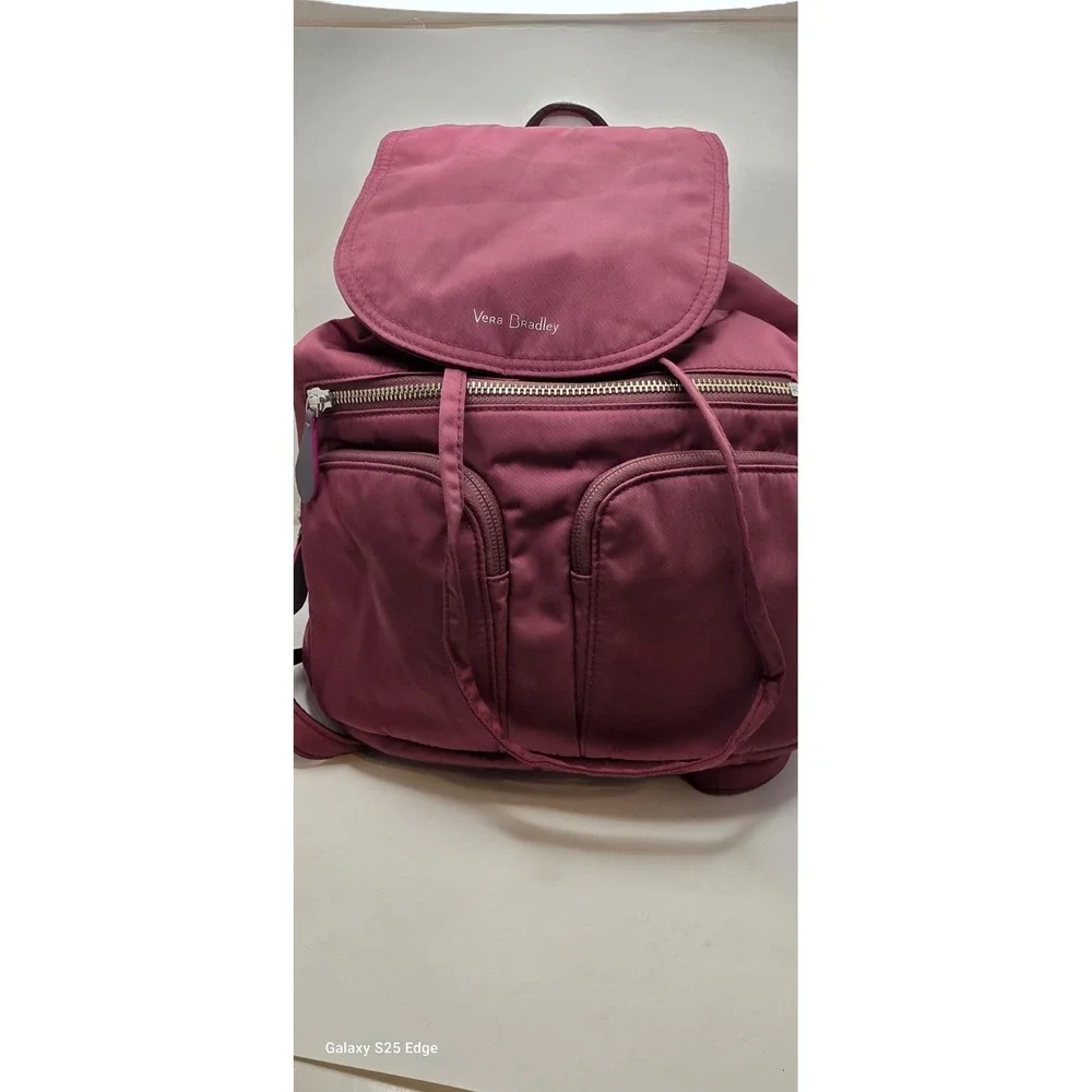 Vera Bradley Burgundy Nylon Drawstring Backpack Flap Closure 22321-115 Plum
